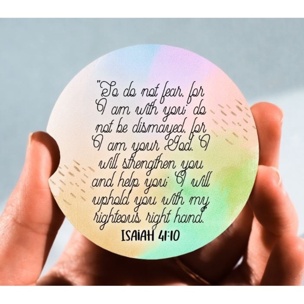 Set of 2 Car Coasters, Isaiah 41:10 Car Coaster,‎ Neoprene Car Coaster